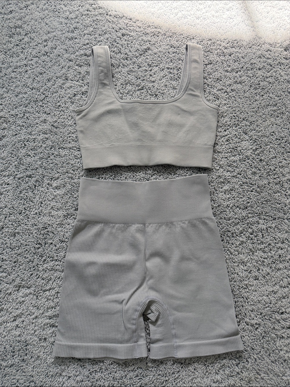 Seamless Ribbed Lounge Bralette & High-Waist Shorts Set - Gray